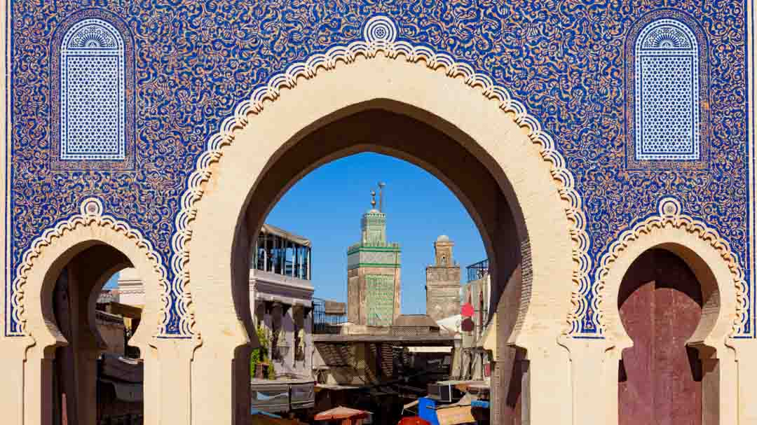Blue gate to the Fes Medina, Morocco.